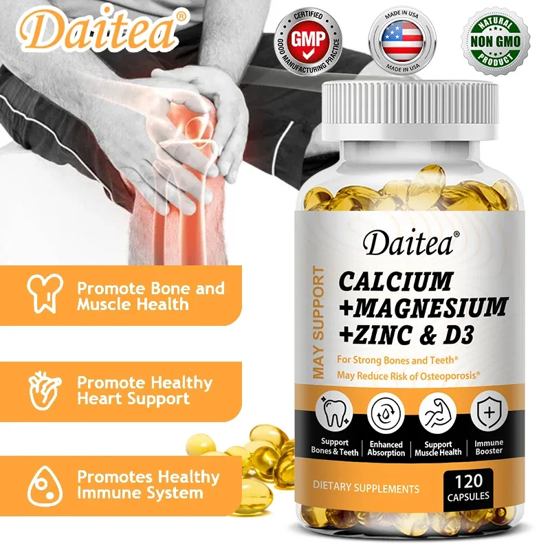 Daitea Calcium Magnesium Zinc Capsules Vitamin D3 helps support bones, teeth, heart, and enhance immune system function.