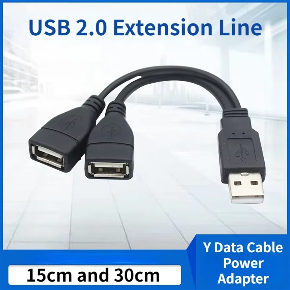 

High Quality USB 2.0 Cable USB Double Splitter Adapter Cable One To Two Female To USB 2 Male Power Extension Cable 15cm 30cm