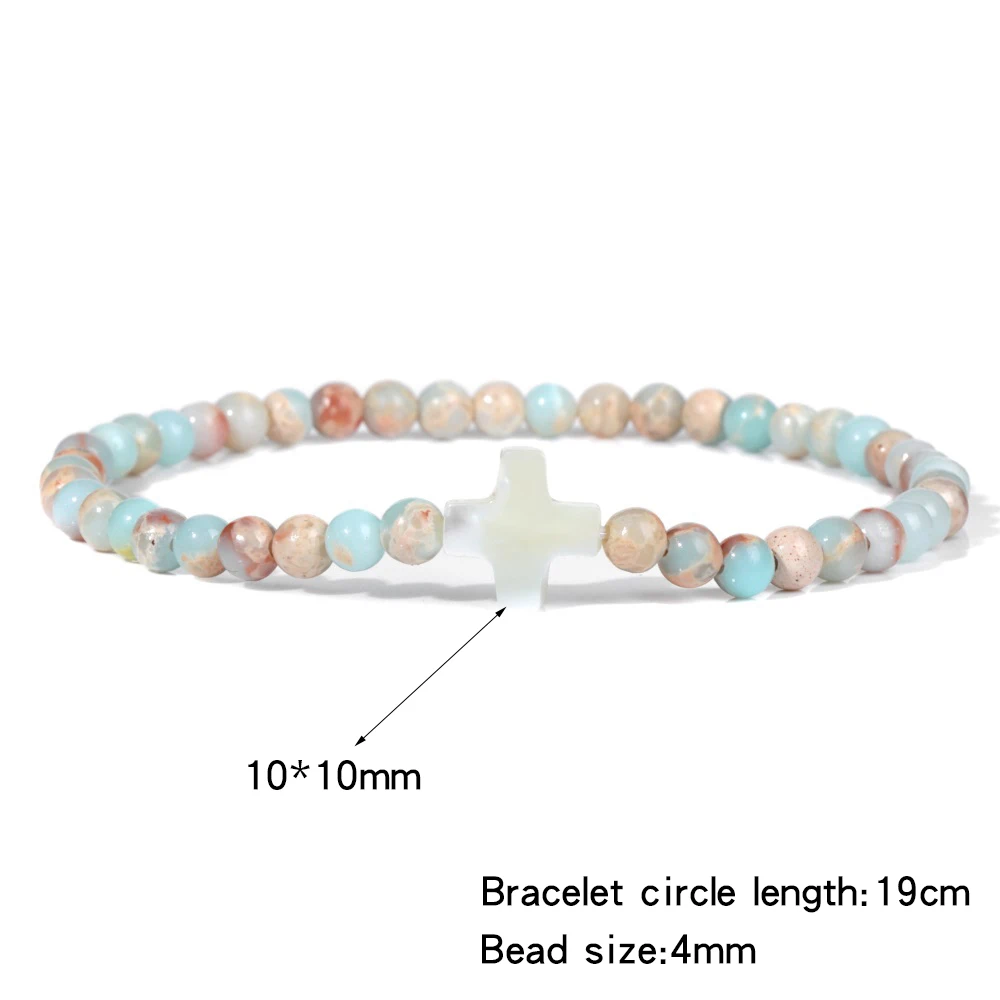 Natural Stone Malachites Beaded Bracelets Handmade Cross Charm Elastic Bracelets Bangles For Men Women Christian Jewelry Gifts