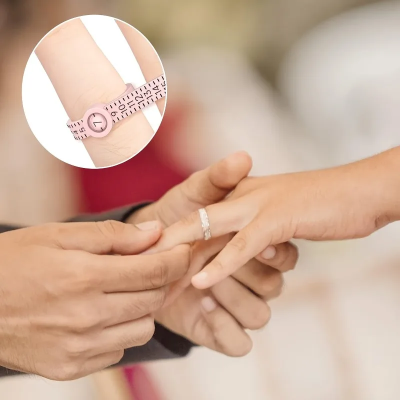 1 Stück verstellbares Ringgrößenmessgerät – wiederverwendbare Fingergrößenlehre für die Schmuckgrößenmessung, 1–17 USA-Ringgrößenführer (Rosa) – Detail 2