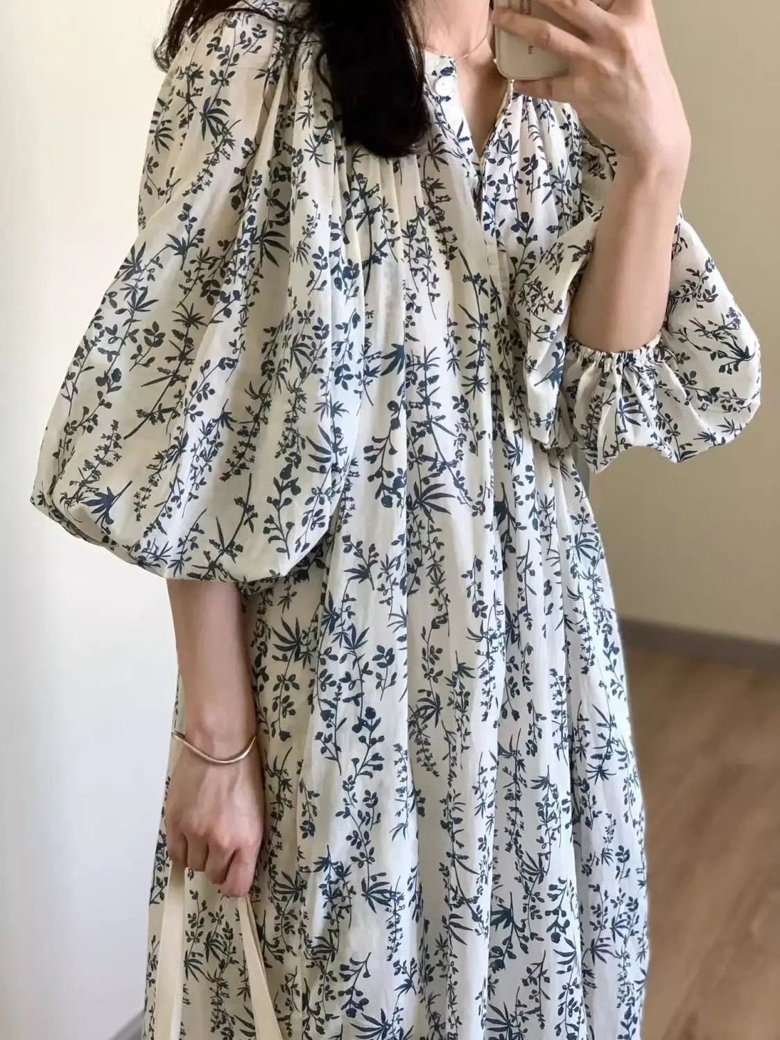 

vintage Loose Print Women's Dress 2025 Summer V-Neck Short Sleeve Mini Dresses Elegant Classic Ruffle Female Dress