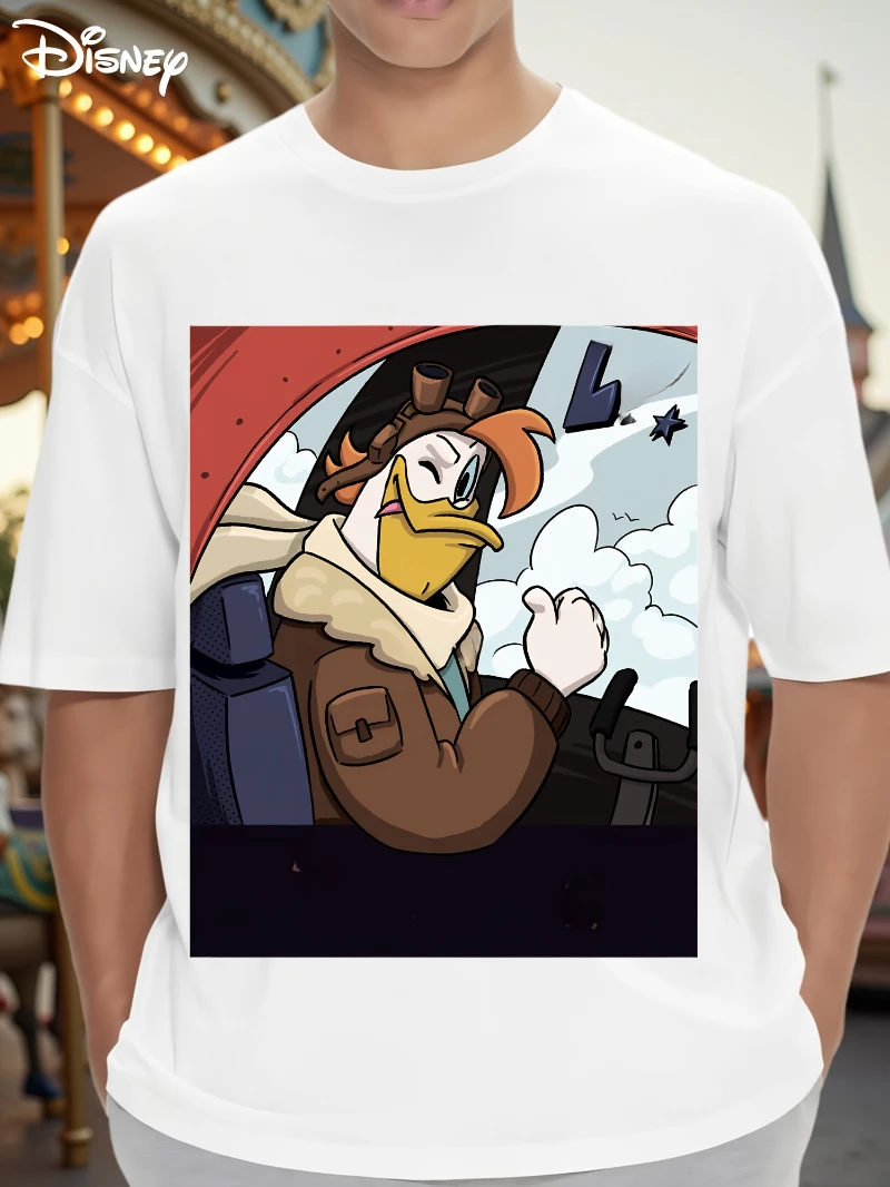 تي شيرت ديزني دونالد داك بايلوت للرجال - طائرة ريترو مع شعار الدولار Scrooge McDuck، تي شيرت صيفي كاجوال بأكمام قصيرة