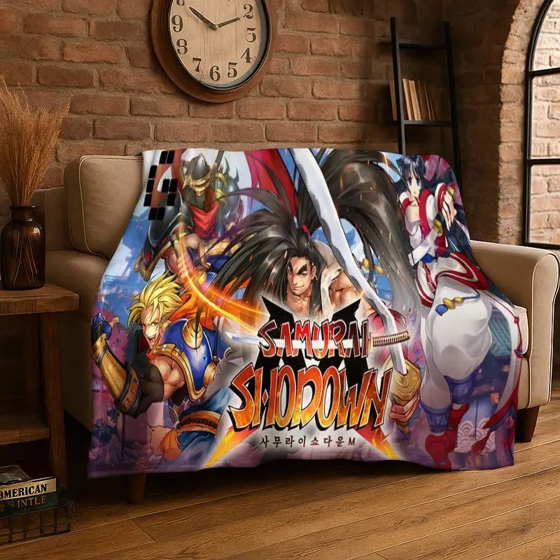 Samurai Spirits Shodown Haohmaru Flannel Blanket Soft Warm Throw Blanket for Bedroom Living Room Bed Travel Camping Picnic Gift