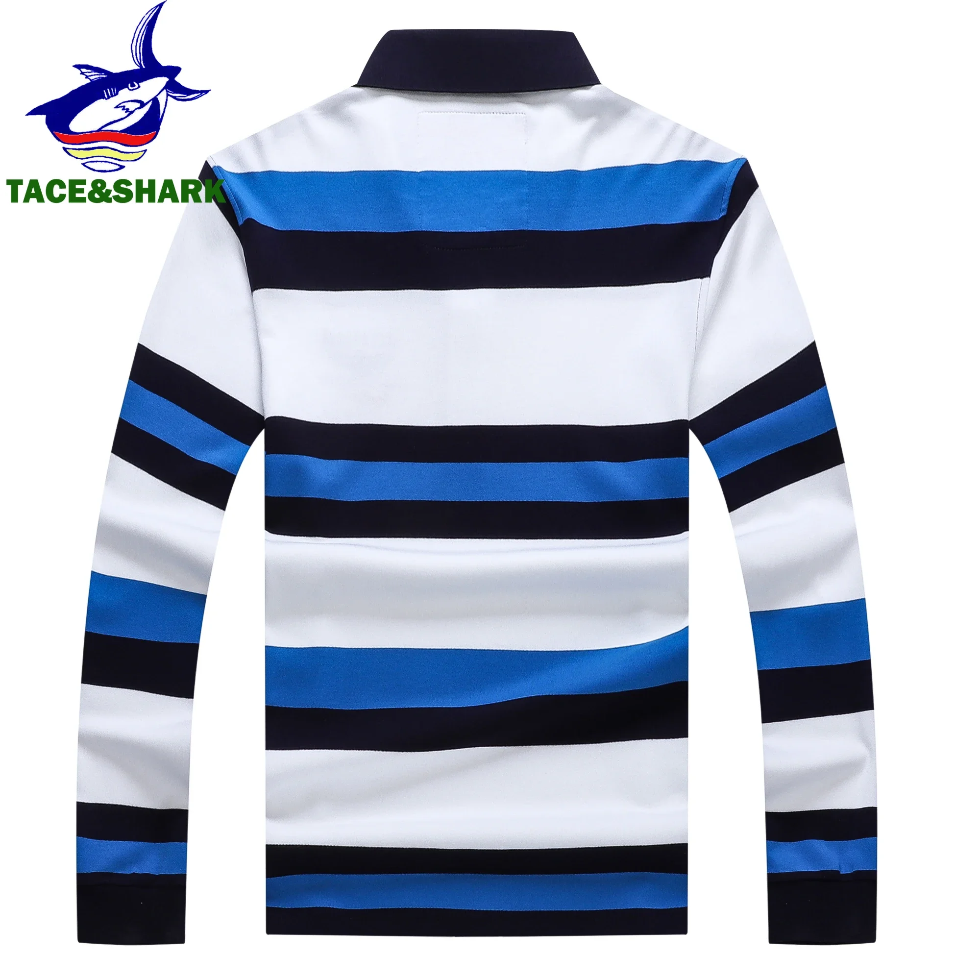 TACE & SHARK-Camisa polo listrada azul masculina, blusa casual respirável, moda de alta qualidade, outono, 2023