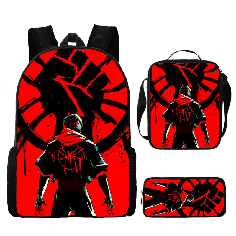 

New Marvel Spider Man Backpack for Primary and Secondary School Students, Large Capacity Anime Backpack, Lunch Bag, 3-Piece Gift