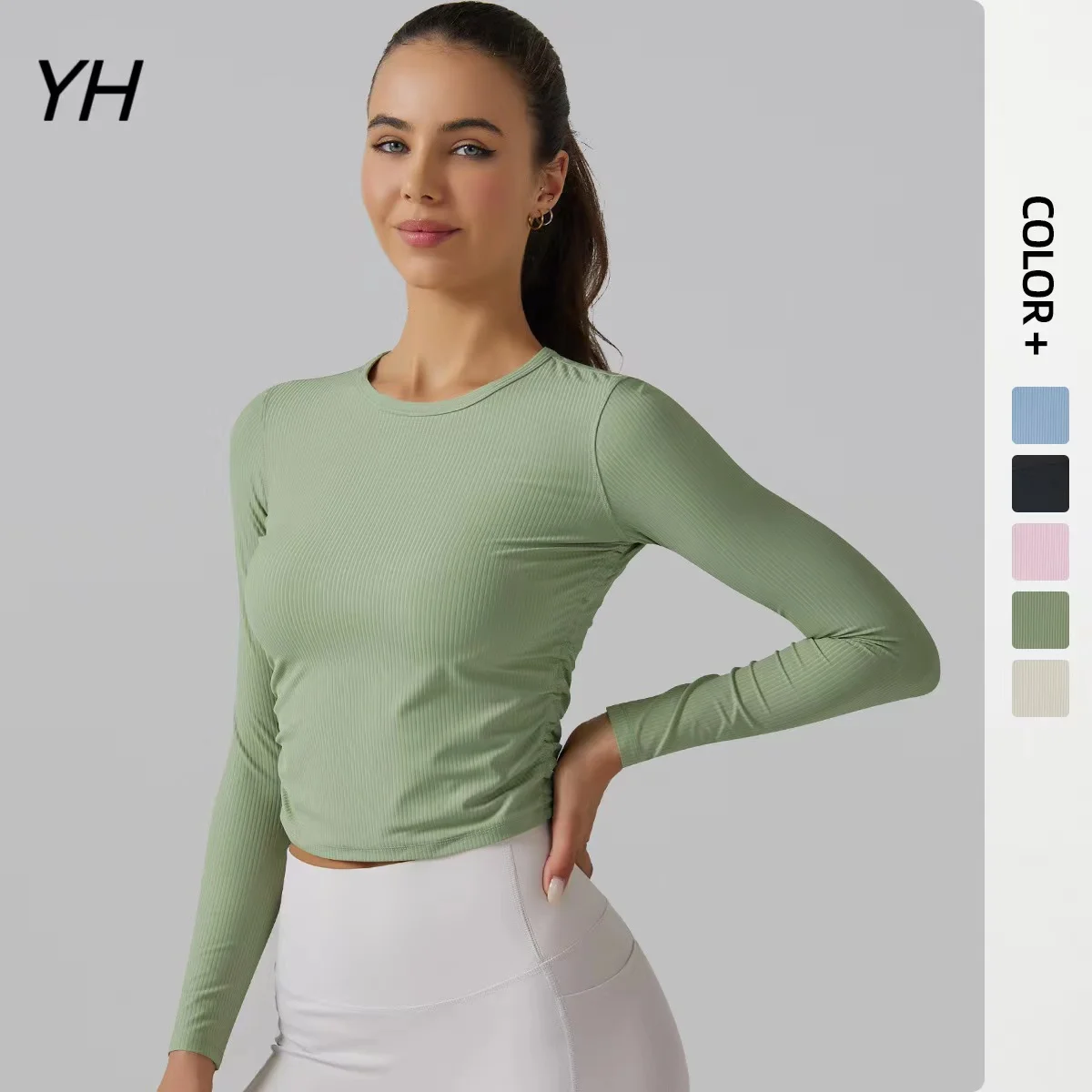 

New Seamless Knitted Solid Color Thread Sports Yoga Long Sleeved Gym Running Fitness Top for Women Outdoor Exercise Bodybuilding