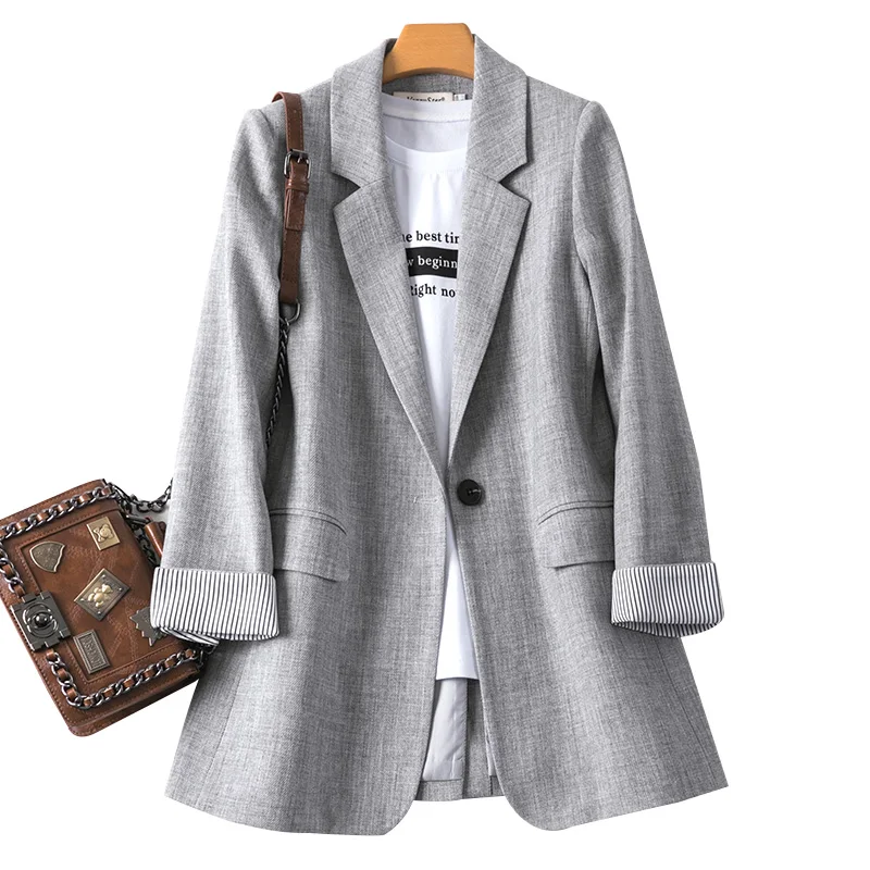 Koreańska kurtka damska kurtka damska garnitur kołnierz z długimi rękawami marynarka Retro casualowa marynarka damska moda biurowa Chaqueta Casual