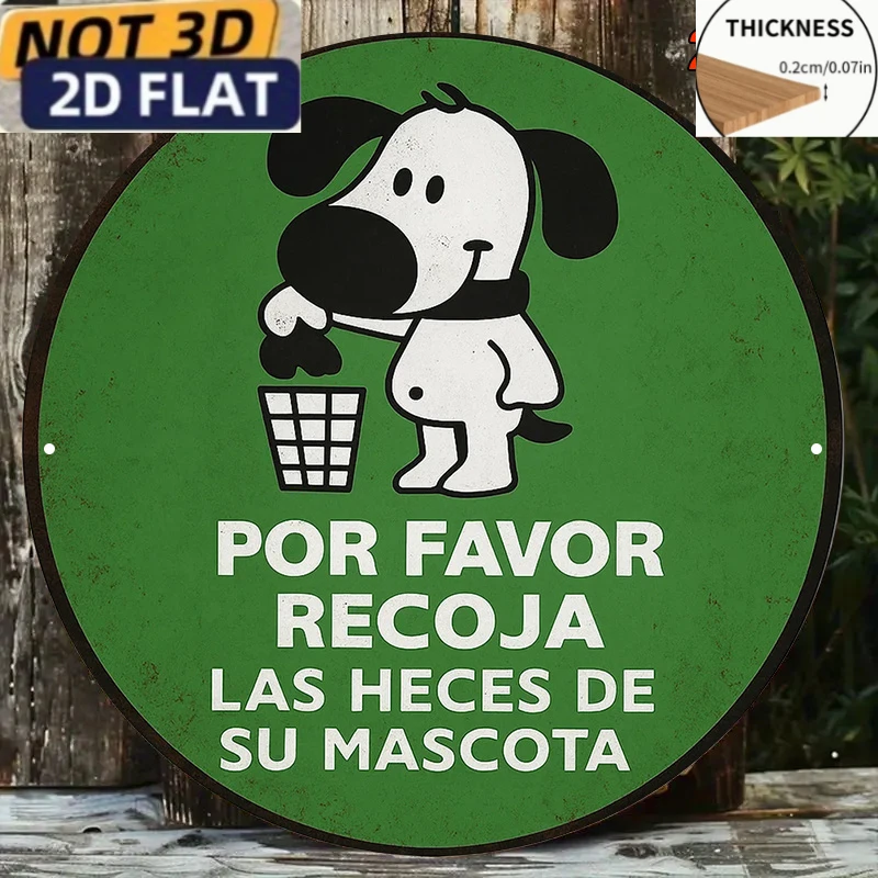 2D Flat, Two-dimensional Flat Printed Round Spanish Wooden Sign, Vintage Decorative Plaque with 