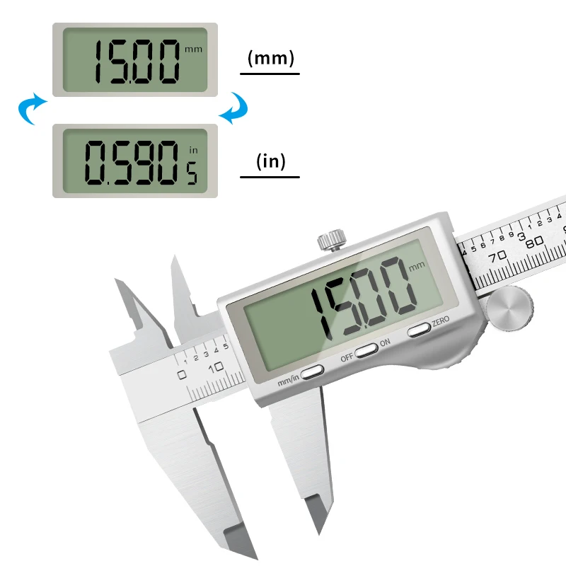 High Precision Stainless Steel Electronic Digital Vernier Calipers Measuring Tool 150mm/200mm/300mm with Large LCD Screen