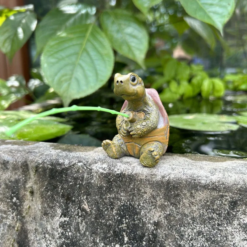 Creative Cute Fishing Turtle Resin Figure Statue Fish Tank Decoration Micro-Landscape Garden