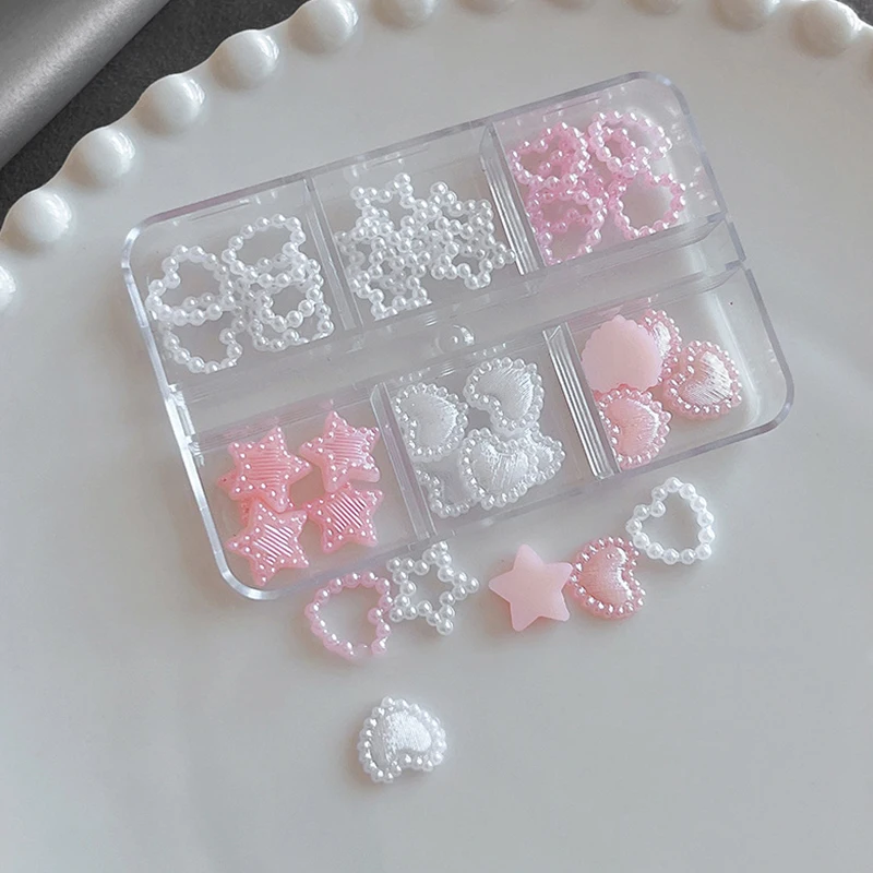 6 شبكة مختلطة لؤلؤة القلب مسمار الراين 3D الحب القلب ستار مسمار سحر لمسمار الفن مانيكير مجوهرات اكسسوارات #1
