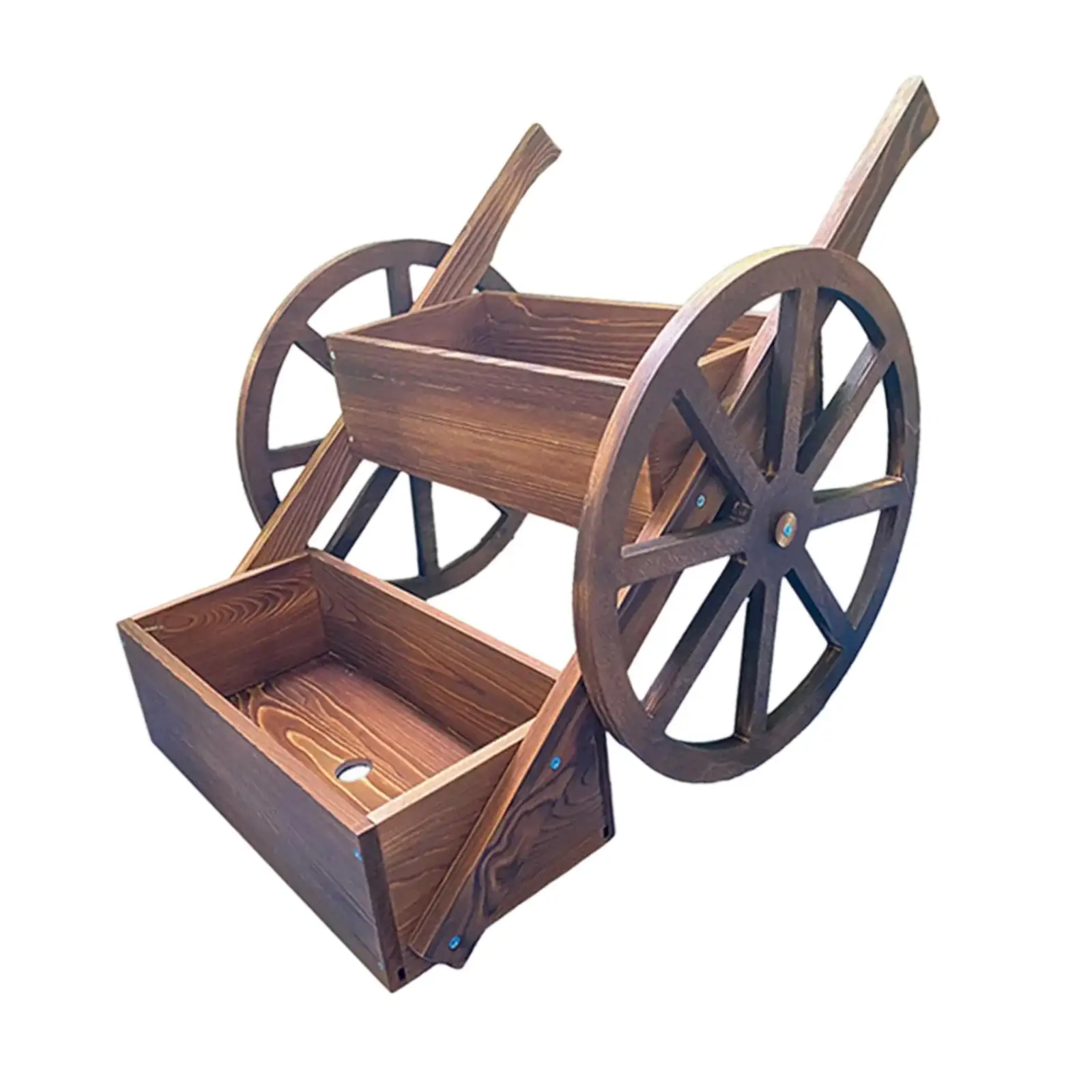 Wooden Wagon Wheel Planter Box 2 Tier Garden Planter Outdoor Balcony Indoor Flower Shelf for Home Living Room Lawn Outside