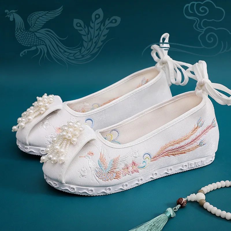 

New Ancient Chinese Clothing Shoes Everted Toe Lace-up Style Ethnic Embroidery Bow Han Elements shoes