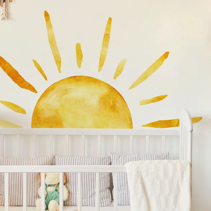 Boho sol adesivo de parede diy removível auto-adesivo pintado à mão decalques de sol jardim de infância berçário crianças decoração do quarto murais de vinil