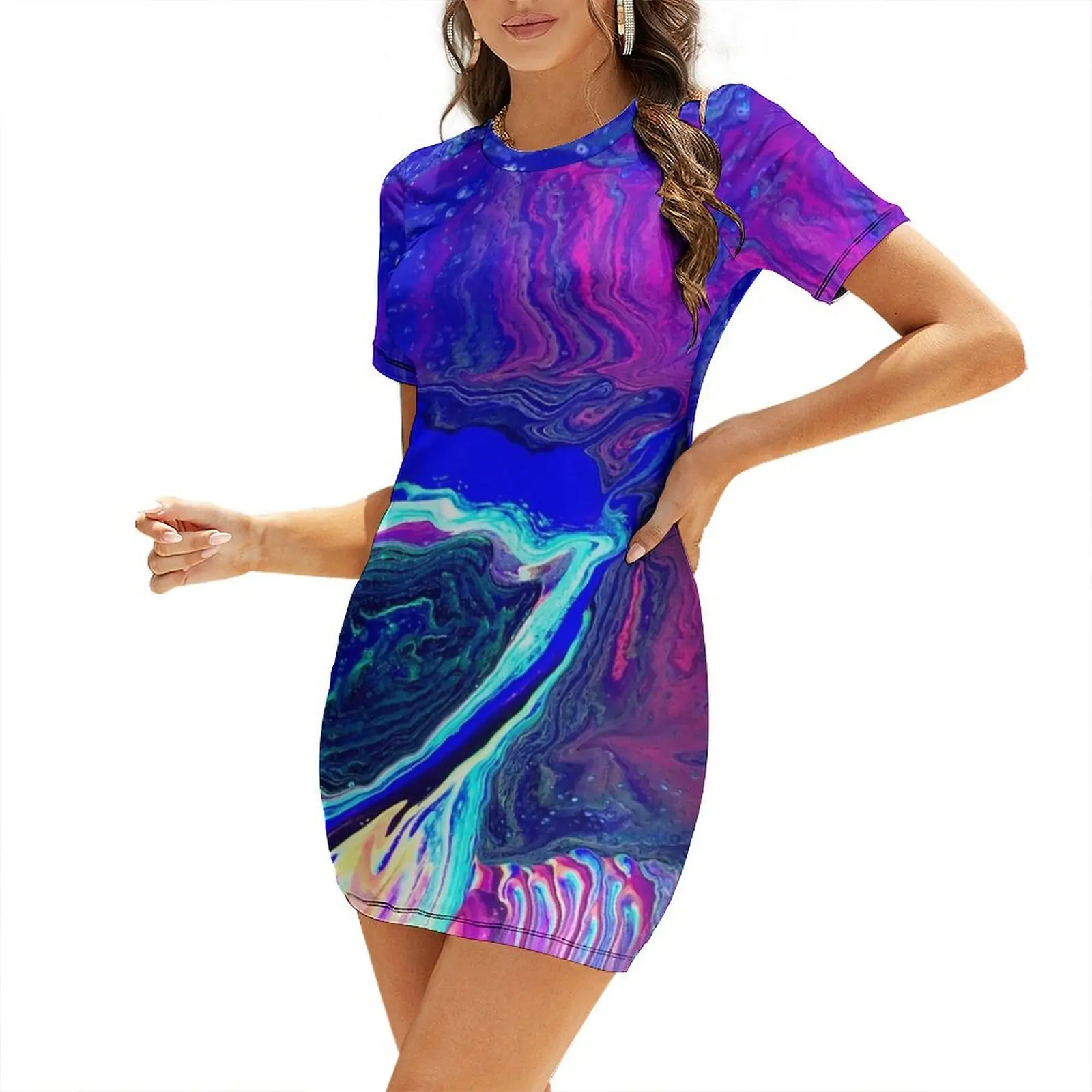 

Blue Silk Short-Sleeved Dress dresses for womens 2026 bandage dress summer clothes for women women's summer dresses 2026
