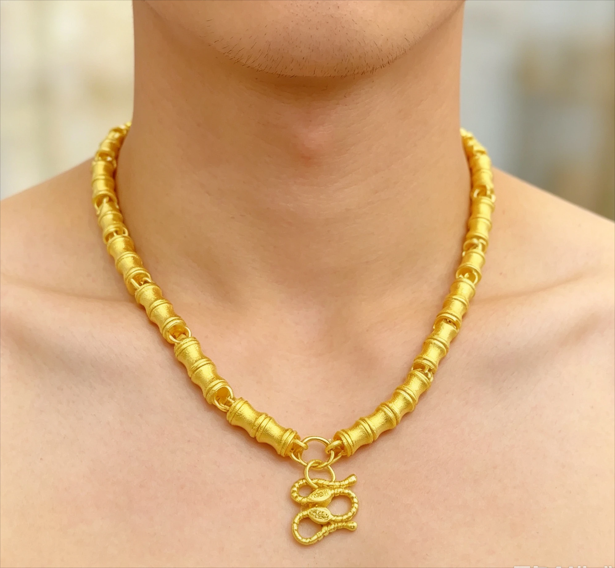 9999 real   cylindrical double bamboo necklace for men and women solid color  bamboo necklace  birthday gift