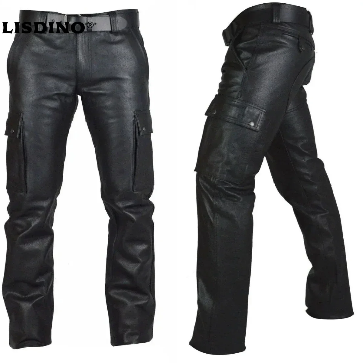 Männer Herbst Winter Hosen Punk Retro Goth Dünne Beiläufige Lange Hosen Kunstleder Mode Lässig Einfarbig Hosen Bleistift Hosen