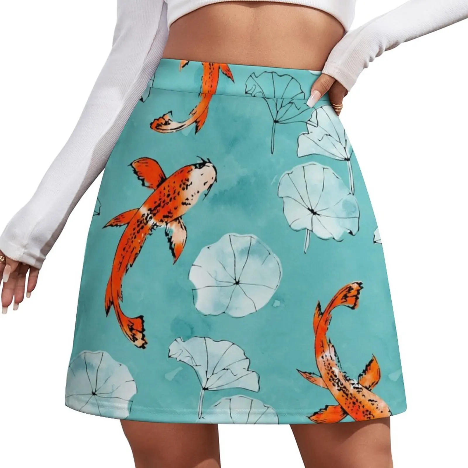 

Waterlily koi in turquoise Mini Skirt luxury women skirts skirt for women luxury evening dresses 2023