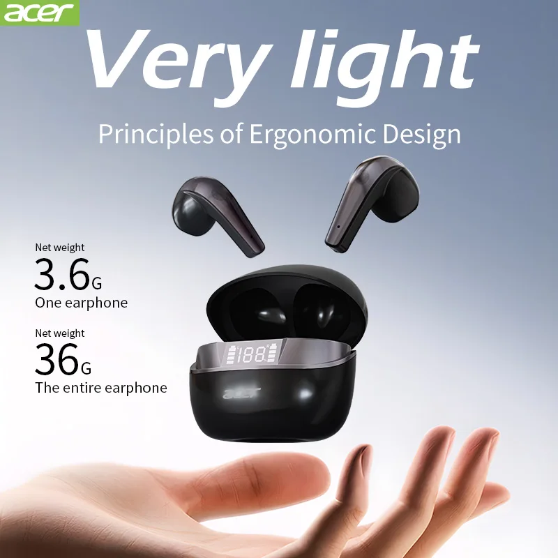 Acer OHR554 Kopfhörer Bluetooth 5.4 Drahtloser Sportkopfhörer Wasserdichte Gaming-Ohrhörer mit Mikrofon Touch Control TWS-Headset