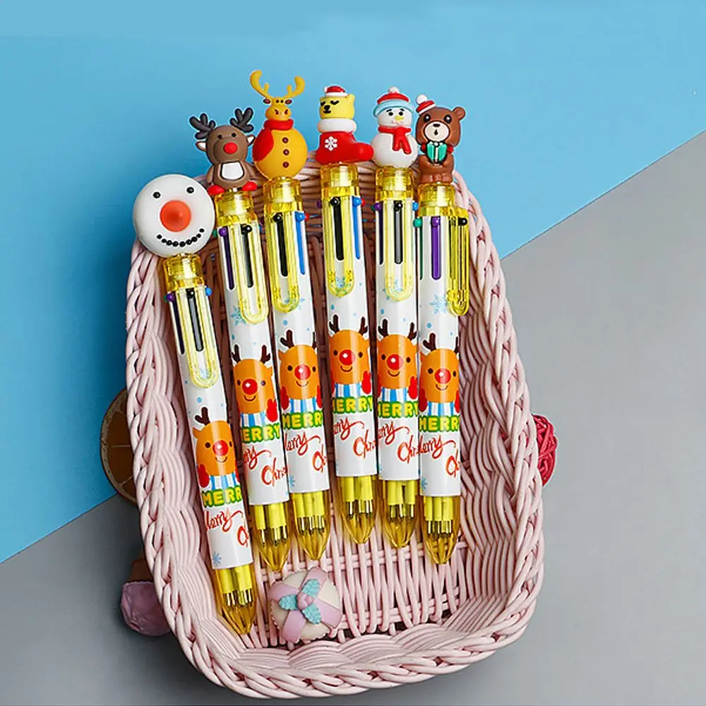 1PC Cartoon Xmas Tree Deer Elementary School Christmas Ballpoint Pen Six Color Pen Santa Claus Stationery