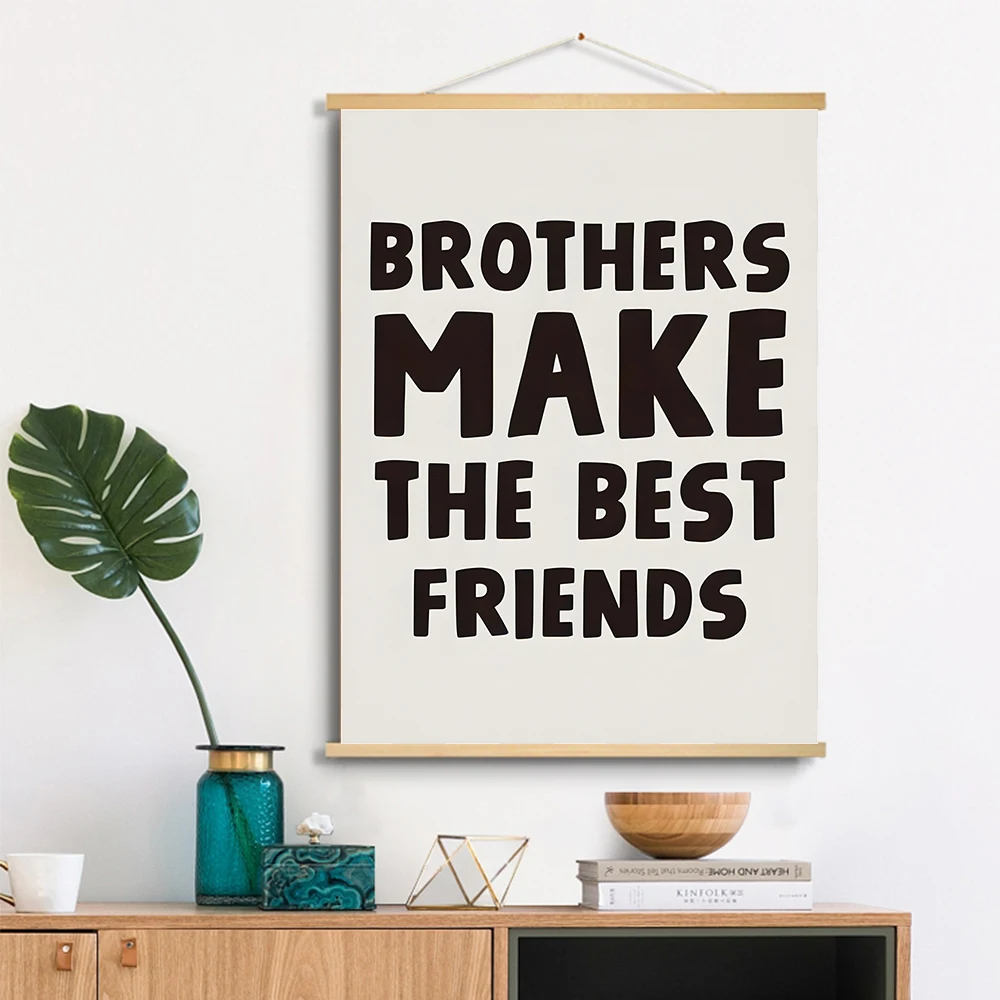 Boho Room Scrolls Canvas Painting Posters: Brothers Make The Best Friends, Rules, Affirmations for Playroom, and Home Decoration