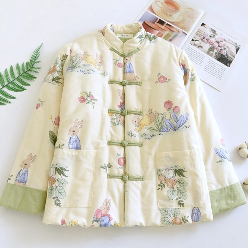 Parkas Women Short Coats Print Floral Jackets Full Sleeve Thick Warm Y2k Streetwear Elegant Jacket Work Coat Autumn Winter 2025
