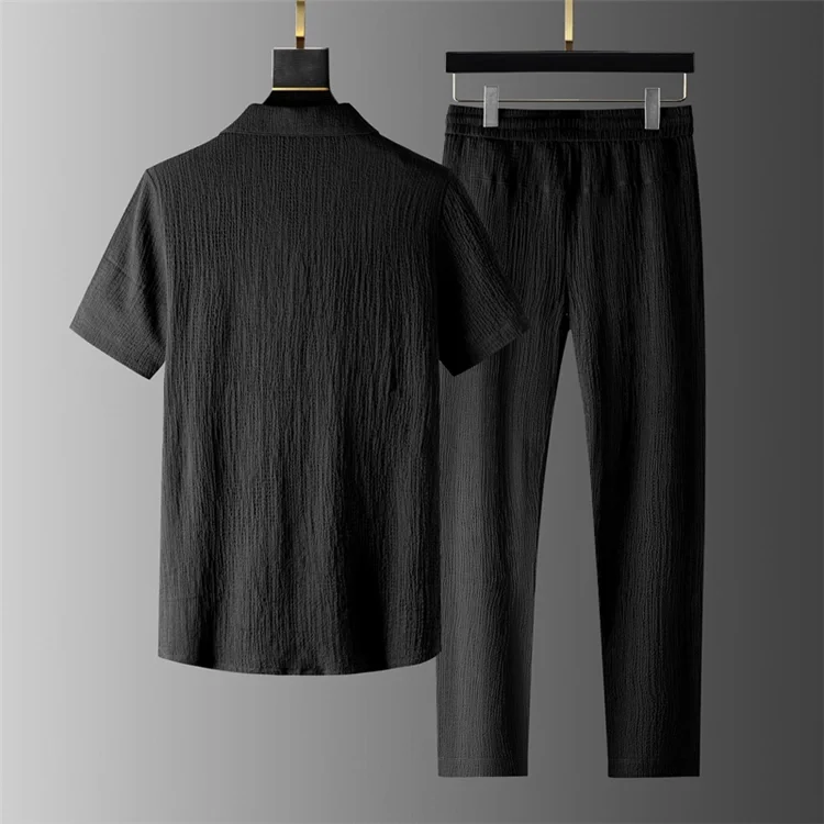 High Quality Ultra-Thin Short-Sleeve Ice Silk Casual Sport Pants Set Men's Summer Large Size Loose T-Shirt Two-Piece Set view 4