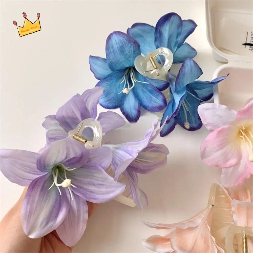 Bohemia Barrettes Lilium Flower Hair Claw Ponytail Clip Large Shark Clip Calla Hair Clip Headdress Grab Clip Big Hair Claw Beach