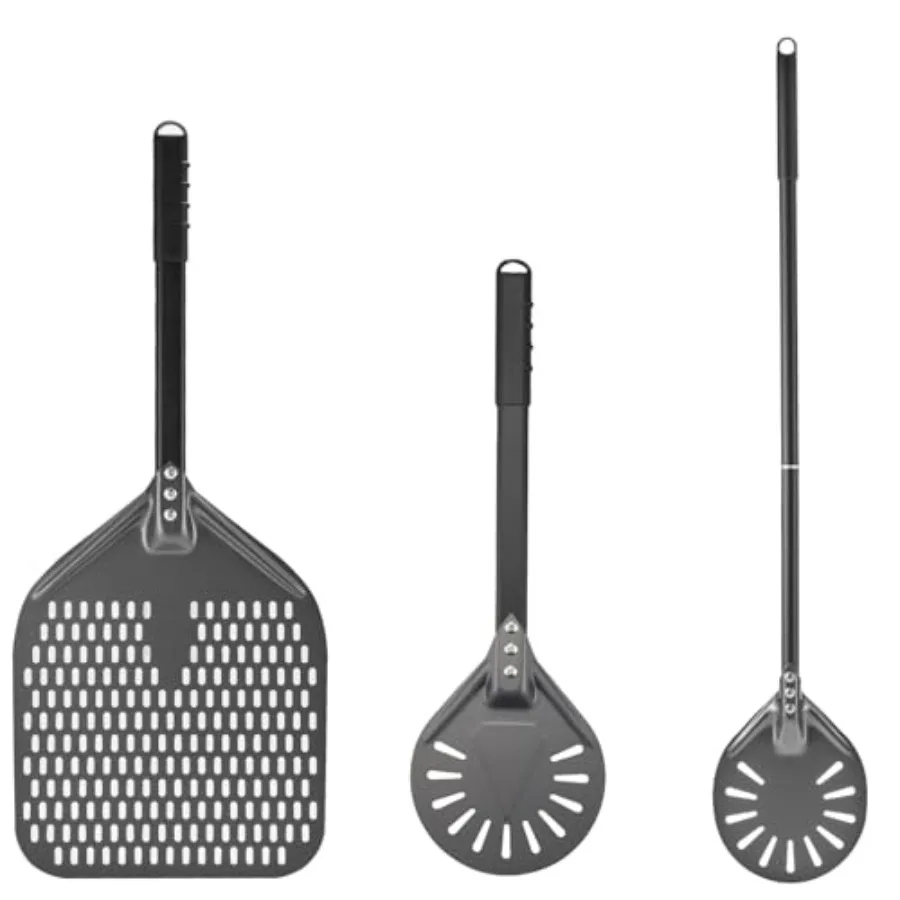 

Набор перфорированных лопаток для пиццы 12 + 8 дюймов - 6-дюймовая алюминиевая перфорированная лопатка для пиццы и 30-дюймовая лопатка для пиццы