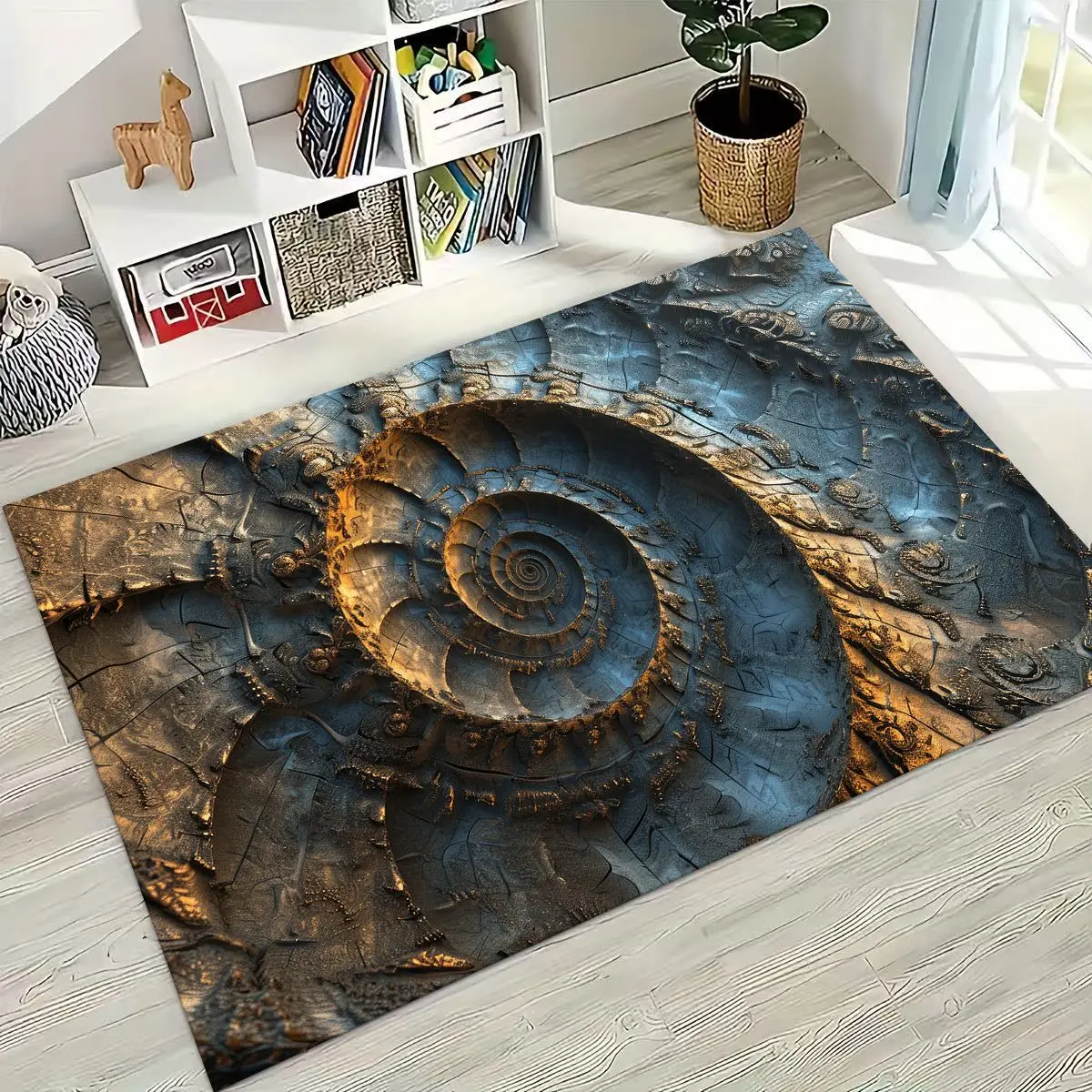 

Ancient Creatures Dinosaur Ammonite Fossil Art Rug for Bedroom Living Room Sofa Home Doormat Decor,Large Kids Non-slip Floor Mat