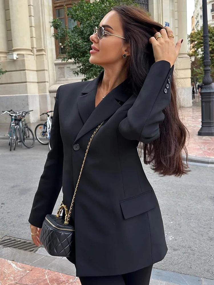 Elegante almofada de ombro fino terno jaquetas mulheres lapela sólida manga comprida jaqueta feminina primavera autumnchic estilo diário outwears topos