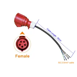 Female 3 Phase 16A 5G 2.5mm² Cable EV Red Charging Adapter For 11KW Car Electric Vehicle Charger