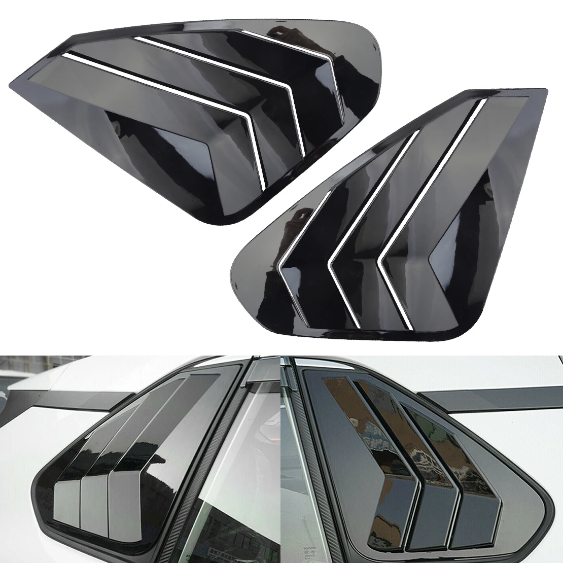 

Car Rear Right & Left Gloss Black Side Window Scoop Louver Cover Trim Shutter Vent Frame ABS Fit for Toyota RAV4 2021 2020 2019