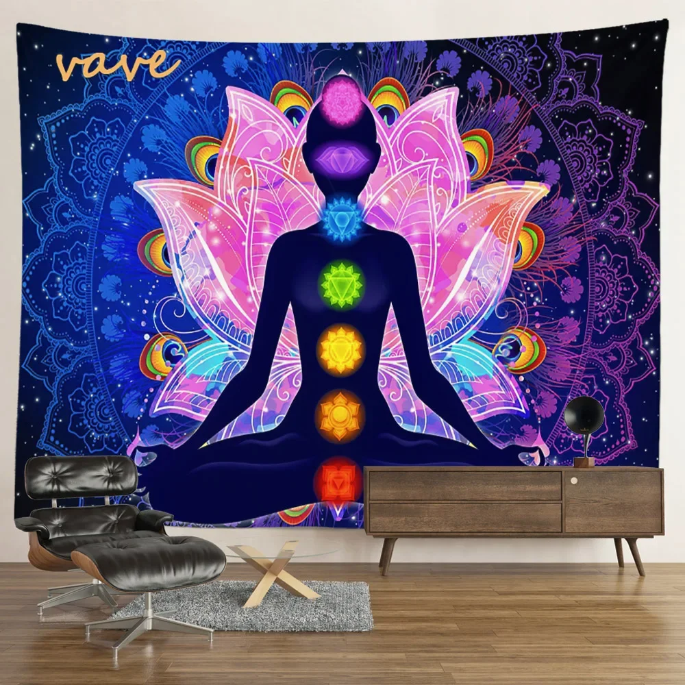 Indian Buddha Statue Meditation 7 Chakra Tapestry Wall Hanging Mandala Tapestries Wall Cloth Psychedelic Yoga Wall Hanging