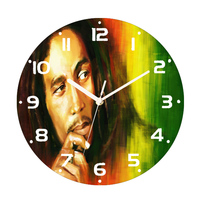 Cool Reggae Rasta Music Bob Marley Wall Clock for Living Room Birthday Party Decor Jamaica Flag Round Wall Watch Large 14 inch