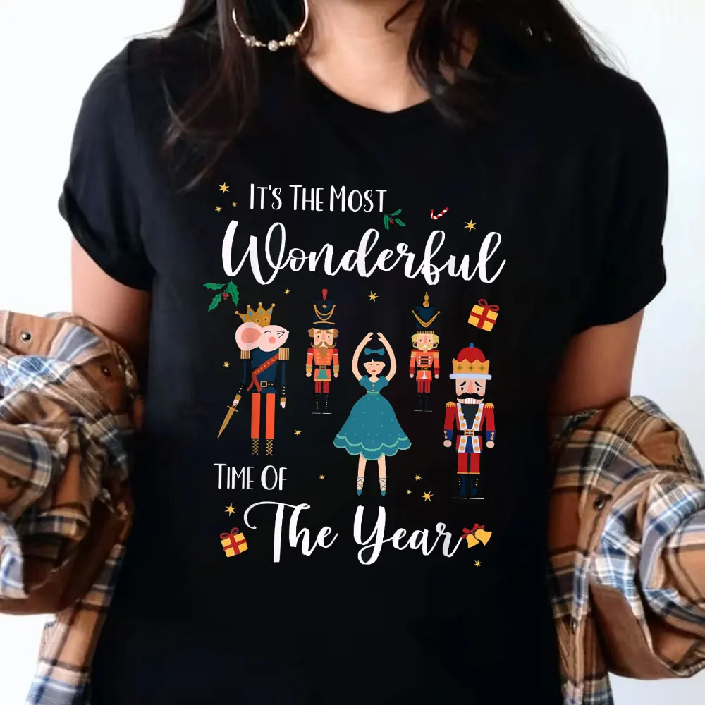 It's The Most Wonderful Time of The Year Nutcracker Squad Cotton T-Shirt Vintage Clothes Y2k Top Women Clothing Graphic T Shirts