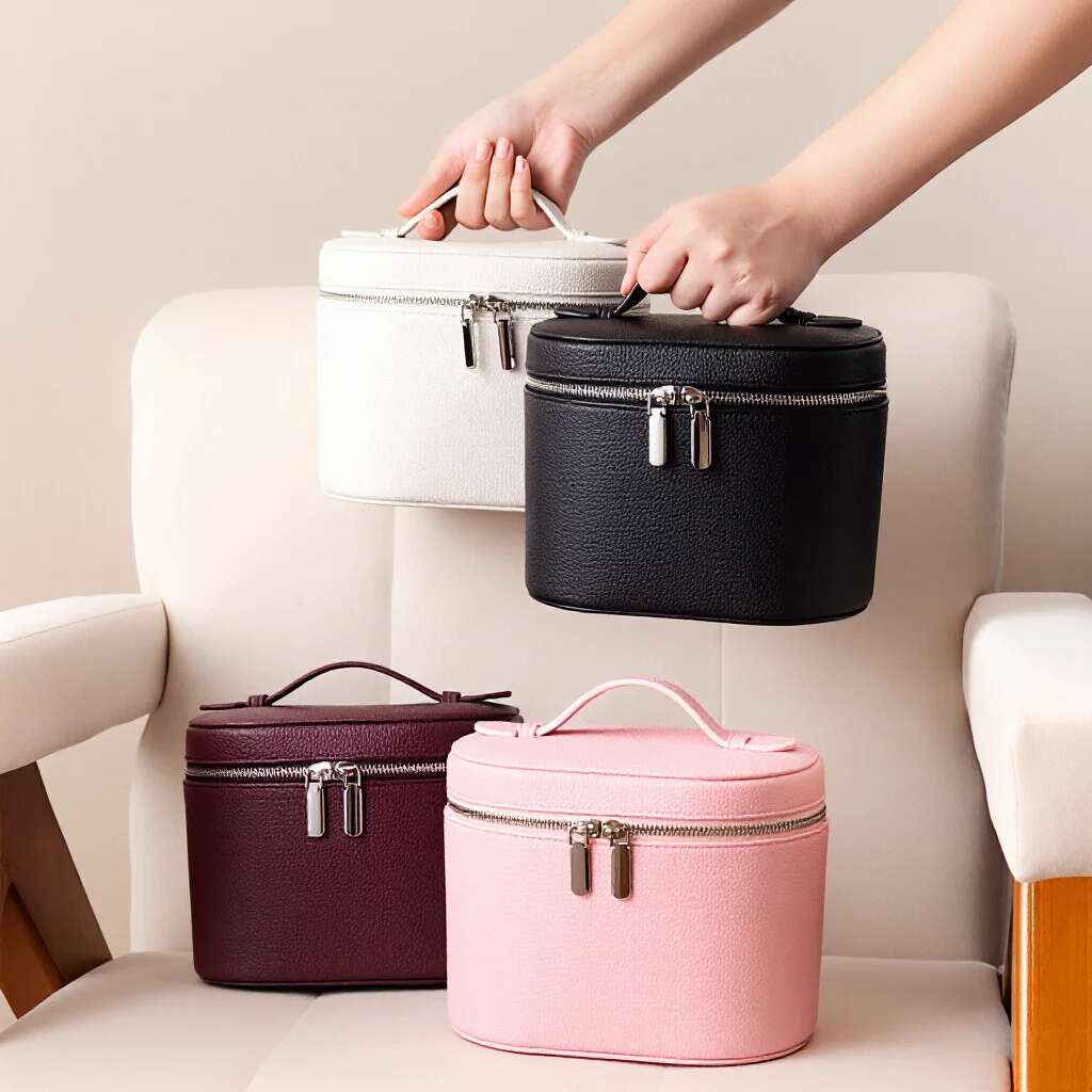 

Large Capacity Travel Makeup Organizer PU Cosmetic Bag with Detachable Handle Portable Compartment Bag for Cosmetics Toiletries