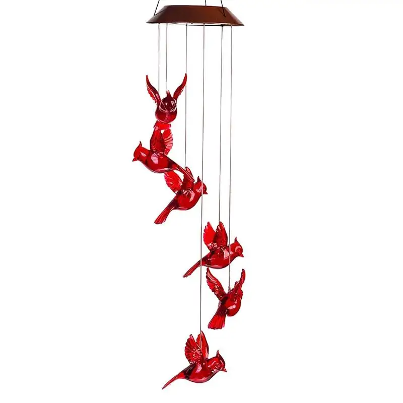 

Red Bird Wind Chimes Creative Cardinal Wind Chimes Solar Hummingbird Wind Bell Waterproof Memorial Bird Windchime With 6 LED