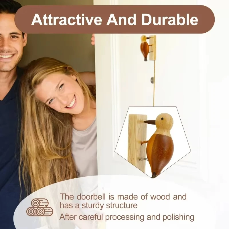 Woodpeckered Doorbell Wood Door Bell Vintage Design Entering Chime Door Chime Woodpeckered Door Knocker for Home Bedroom Office