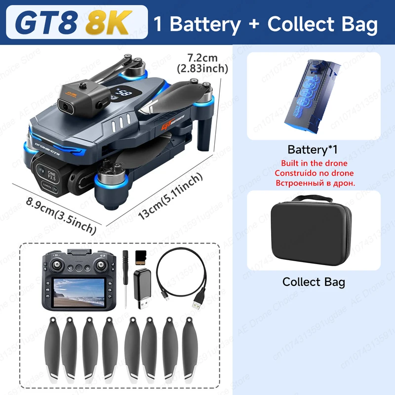 Nieuwe GT8 Drone 8K Professionele HD Dubbele Camera Scherm Afstandsbediening 5G WIFI Borstelloze Motor Obstakel vermijden Opvouwbare Quadcopter Speelgoed