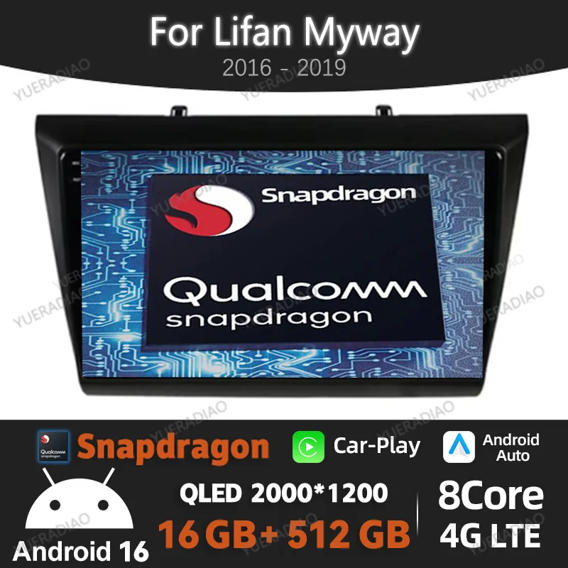 Radio para Auto Android 16 para Lifan Marvell Myway, GPS NAVI 2DIN, Unidad Principal Qualcomm, QLED, 4G LTE, 5G WIFI, BT, Reproductor Multimedia de Video