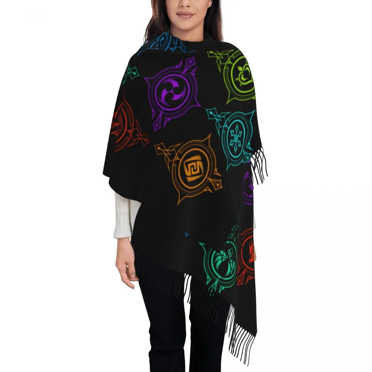 

Genshin Impact Tassel Scarf Women Soft Elements of World Shawl Wrap Ladies Winter Scarves