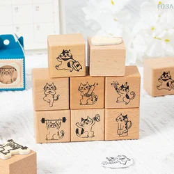 Retro Kawaii Wooden Rubber Stamps Cute Cartoon Little Black Cat DIY Decoration Stamp Creative Diary Hand Account Seal Gifts