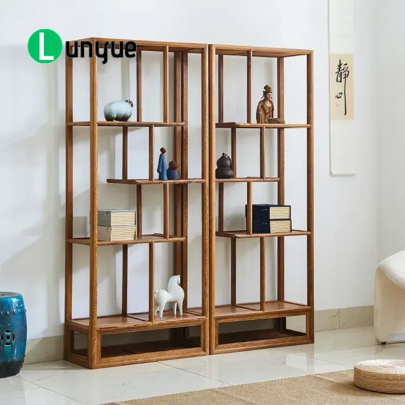 Solid Wood Mahogany Chicken Wing Wood Chinese Style Bogu Shelf Antique Partition Rack Display Stand for Tea Room Living Room