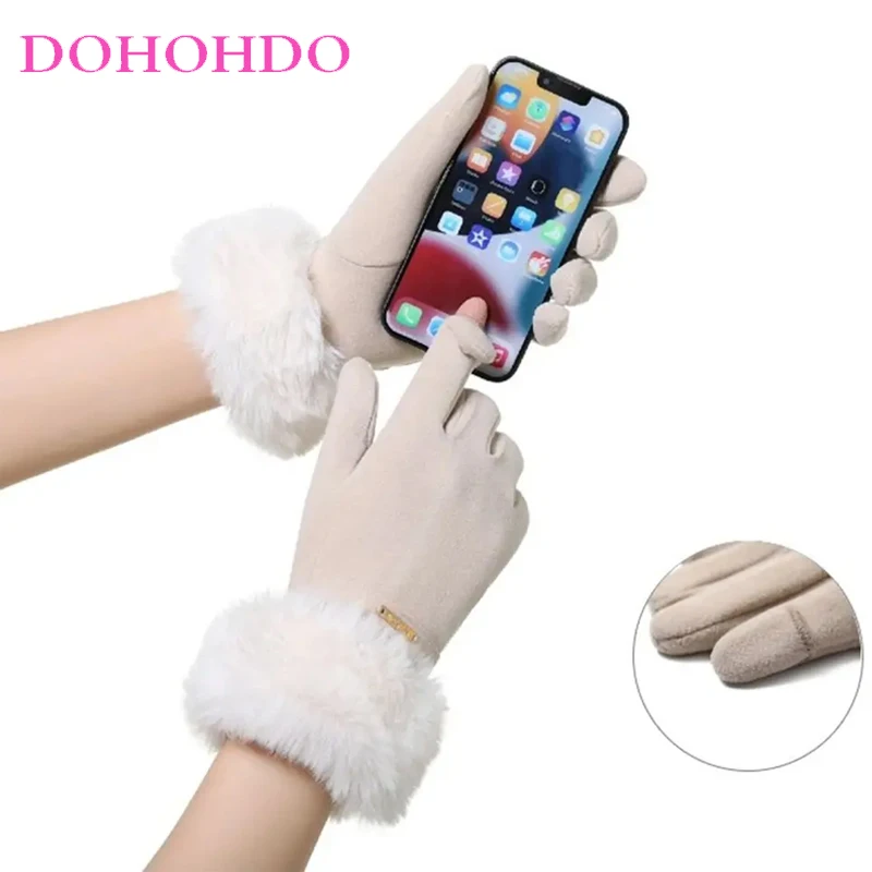 Velvet Warm Black Gloves Riding Plus Velvet Thick Fur Fashion Touch Screen Refers Cold Warm Winter Windproof Motorcycle Gloves