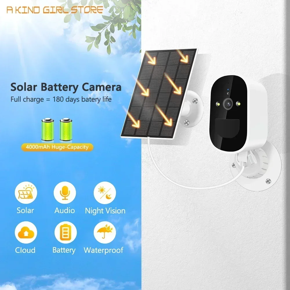 Wifi Solar Camera Outdoor PIR Human Body Detection full HD 1080P Audio IP Camera With 6000mAh Rechargeable Battery Camera