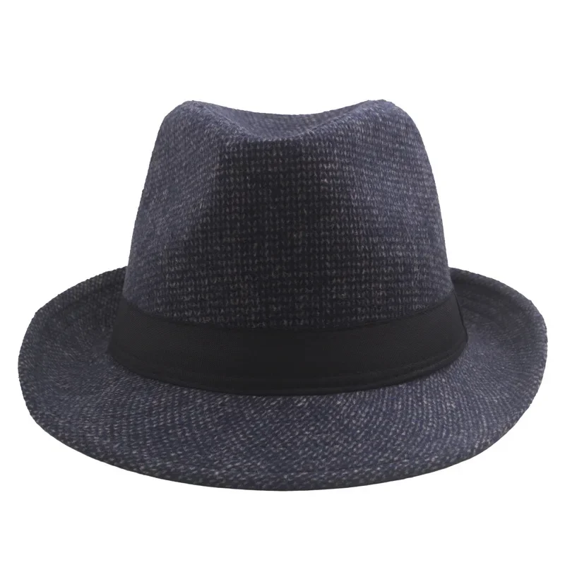 Autumn and Winter New Woolen Jazz Hat Vintage Middle Aged and Elderly Warm and Cold Proof Woolen Wide Brimmed  Grandpa Hat