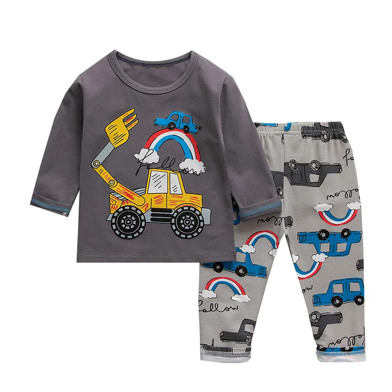 Little maven Children\'s Clothing 2024 New Autumn Baby Boys Kids Clothes Sets Cartoon Rainbow Excavator Pajamas Tops+Pants