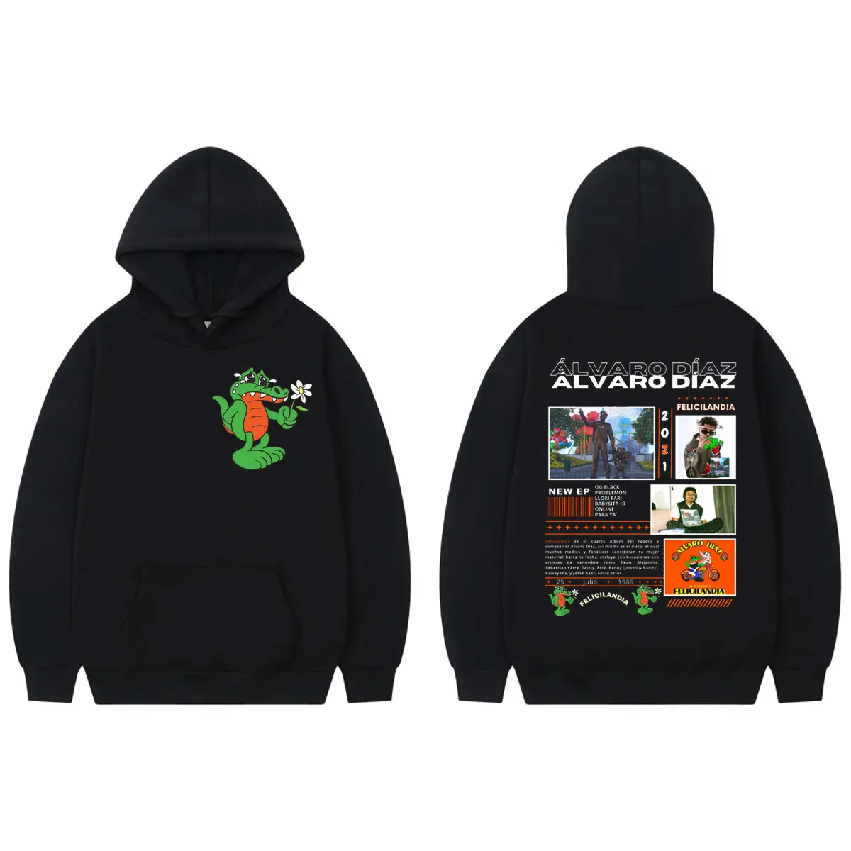 

Rapper Alvaro Diaz Double Sided Graphic Hoodie Men Women Fashion Hip Hop Hooded Sweatshirts Harajuku Cartoon Oversized Pullovers