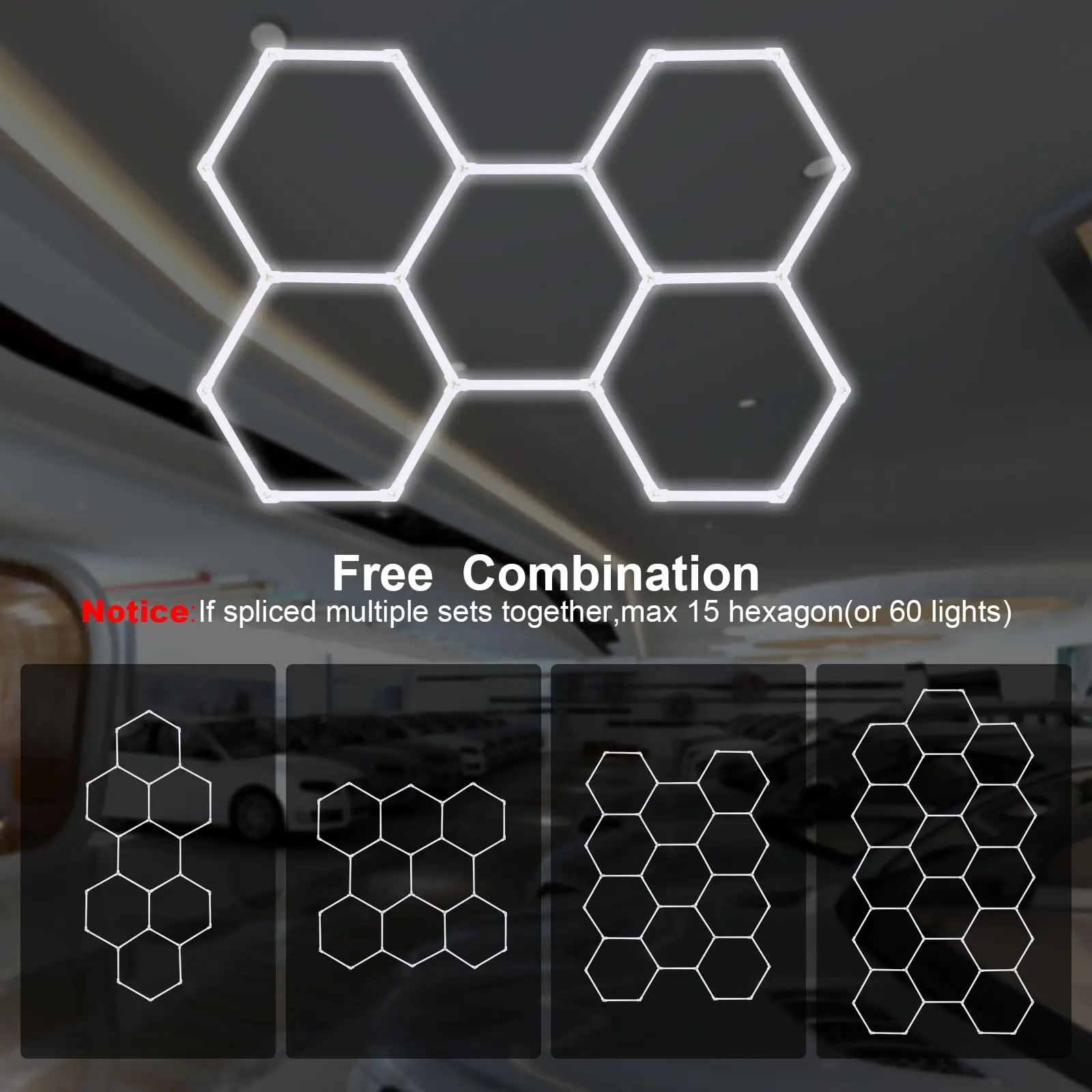 أضواء المرآب السداسية، 25 حزمة 216 وات 25920LM أضواء LED للمرآب السداسي عالي السطوع للمرآب ومركز التسوق ورشة العمل والسيارة #4